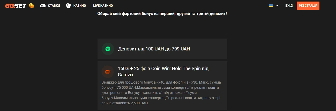 ggbet casino вітальний бонус