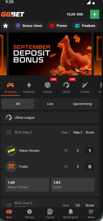 Мобільний додаток GG bet